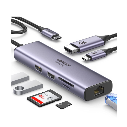 UGREEN 7-in-1 USB C Hub 4K@60Hz Type C to HDMI Dongle with Gigabit Ethernet, USB 3.0 Ports, 100W PD, SD/TF Card Reader, USB-C Dock for Steam Deck, MacBook Pro/Air M1 2022/2021, iPad Pro 2022/2021, etc (60515)